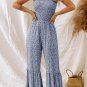 Dusk Blue Thin Straps Smocked Bodice Wide Leg Floral Jumpsuit