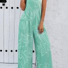 Moonlight Jade Printed Bib Wide Leg Overalls