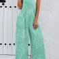 Moonlight Jade Printed Bib Wide Leg Overalls