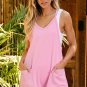 Pink Sleeveless Pocketed V Neck Jersey Romper