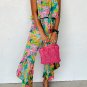 Green Mix Tropical Print Strapless Ruffled Jumpsuit