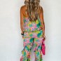 Green Mix Tropical Print Strapless Ruffled Jumpsuit