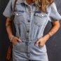 Light Blue Vintage Washed Buttons Pocketed Denim Romper