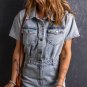 Light Blue Vintage Washed Buttons Pocketed Denim Romper