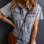 Light Blue Vintage Washed Buttons Pocketed Denim Romper