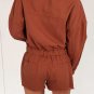 Gold Flame Long Sleeve Snap Buttons Distressed Denim Romper