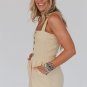 Beige Buttons Smocked Sleeveless Romper