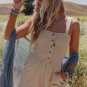 Beige Buttons Smocked Sleeveless Romper
