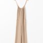 Apricot Spaghetti Straps Waist Tie Wide Leg Jumpsuit with Pockets