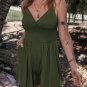 Moss Green Spaghetti Straps Cinched Waist Ribbed Romper
