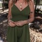 Moss Green Spaghetti Straps Cinched Waist Ribbed Romper