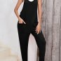Black Side Pockets Harem Pants Sleeveless V Neck Jumpsuit