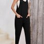 Black Side Pockets Harem Pants Sleeveless V Neck Jumpsuit