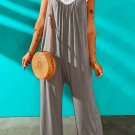 Gray Spaghetti Straps Wide Leg Pocketed Jumpsuits