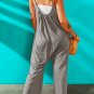 Gray Spaghetti Straps Wide Leg Pocketed Jumpsuits