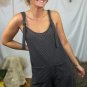 Dark Grey Striped Print Knotted Straps Pocketed Romper