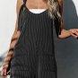Dark Grey Striped Print Knotted Straps Pocketed Romper