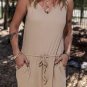 Smoke Gray Drawstring Pockets Notched Neck Sleeveless Jogger Jumpsuit