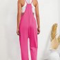 Rose Red Black Pocketed Adjustable Spaghetti Strap Straight Leg Jumpsuit