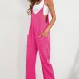 Rose Red Black Pocketed Adjustable Spaghetti Strap Straight Leg Jumpsuit