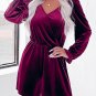 Red Dahlia Velvet Surplice Neck Ruffled Sleeve High Waist Romper