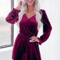 Red Dahlia Velvet Surplice Neck Ruffled Sleeve High Waist Romper