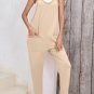 Apricot Side Pockets Harem Pants Sleeveless V Neck Jumpsuit