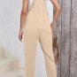 Apricot Side Pockets Harem Pants Sleeveless V Neck Jumpsuit