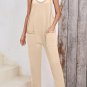 Apricot Side Pockets Harem Pants Sleeveless V Neck Jumpsuit