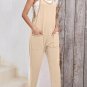 Apricot Side Pockets Harem Pants Sleeveless V Neck Jumpsuit