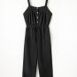 Black Knotted Straps Button Textured Drawstring Jumpsuit