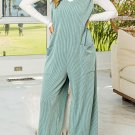 Moonlight Jade Corded Tie Straps V Neck Wide Leg Jumpsuit