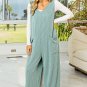 Moonlight Jade Corded Tie Straps V Neck Wide Leg Jumpsuit