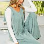 Moonlight Jade Corded Tie Straps V Neck Wide Leg Jumpsuit