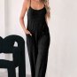 Black Patch Pockets Spaghetti Strap Wide Leg Jumpsuit