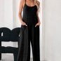 Black Patch Pockets Spaghetti Strap Wide Leg Jumpsuit
