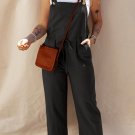 Black Drawstring Buttoned Straps Cropped Overall