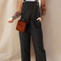 Black Drawstring Buttoned Straps Cropped Overall