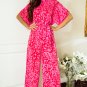 Rose Leopard Loose Sleeve Belted Wide Leg Jumpsuit