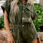 Moss Green Distressed Frayed Denim Romper