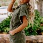 Moss Green Distressed Frayed Denim Romper