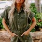 Moss Green Distressed Frayed Denim Romper