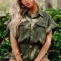 Moss Green Distressed Frayed Denim Romper