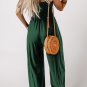 Green Smocked Sleeveless Wide Leg Jumpsuit with Pockets