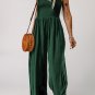 Green Smocked Sleeveless Wide Leg Jumpsuit with Pockets