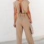 Light French Beige Cap Sleeve Open Back Drawstring Jogger Jumpsuit
