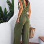 Jungle Green Deep V Pleated Crisscross Wide Leg Backless Jumpsuit