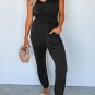 Black Shirred High Waist Sleeveless V Neck Jumpsuit