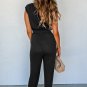 Black Shirred High Waist Sleeveless V Neck Jumpsuit