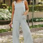 Gray Textured Wide Leg Overall with Pockets